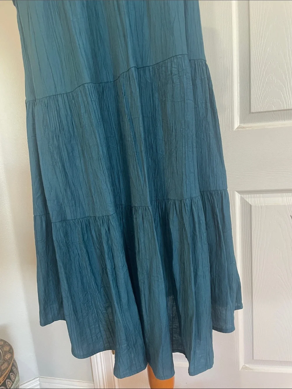 Moodie Teal Button-Front Tiered dress ruffles flutter sleeves women’s size M - Picture 8 of 14